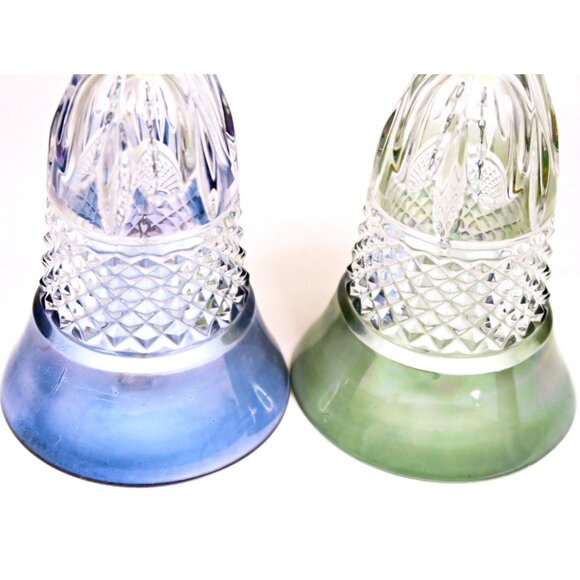 Set of 2 1970s-era Pressed Glass Bells - Purple & Green Painted Bases - Vintage - Picture 6 of 6